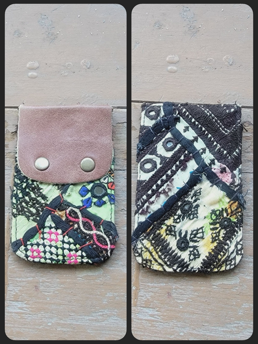 Free People embroidered banjara boho repurposed vtg leather wallet card case